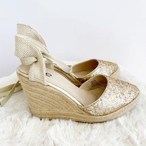 Glitter Espadrille Wedge Sandals Size 8